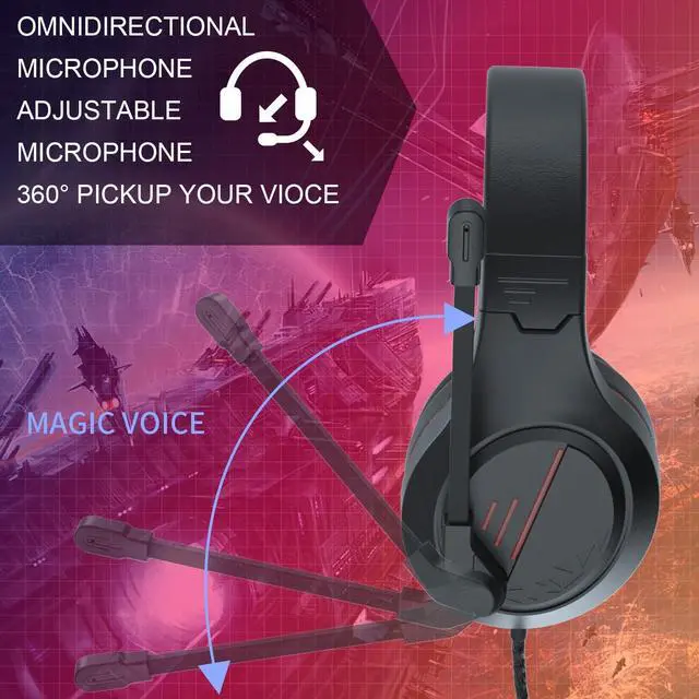 Alt view image 4 of 7 - Anivia MH601 Headphones with Microphone Wired Headset with Active Noise Canceling Microphone, 3.5mm Audio Jack Stereo Headphone - Red (Game/Work/School)