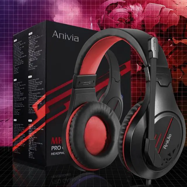 Alt view image 7 of 7 - Anivia MH601 Headphones with Microphone Wired Headset with Active Noise Canceling Microphone, 3.5mm Audio Jack Stereo Headphone - Red (Game/Work/School)
