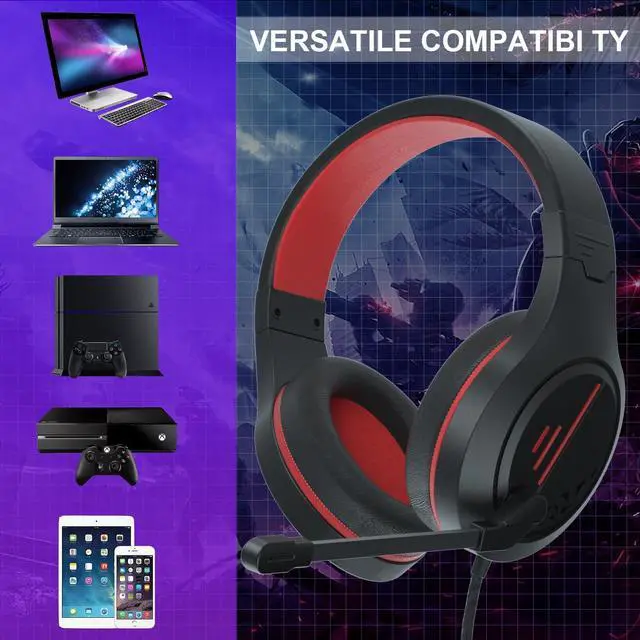 Alt view image 6 of 7 - Anivia MH601 Headphones with Microphone Wired Headset with Active Noise Canceling Microphone, 3.5mm Audio Jack Stereo Headphone - Red (Game/Work/School)