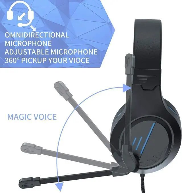 Alt view image 3 of 7 - Anivia MH601 Blue Headphones with Microphone Wired Headset with Active Noise Canceling Microphone, 3.5mm Audio Jack Stereo Headphone (Game/Work/School)