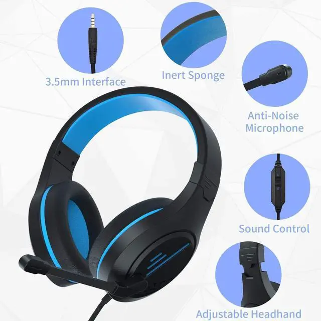 Alt view image 4 of 7 - Anivia MH601 Blue Headphones with Microphone Wired Headset with Active Noise Canceling Microphone, 3.5mm Audio Jack Stereo Headphone (Game/Work/School)