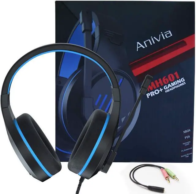 Alt view image 6 of 7 - Anivia MH601 Blue Headphones with Microphone Wired Headset with Active Noise Canceling Microphone, 3.5mm Audio Jack Stereo Headphone (Game/Work/School)