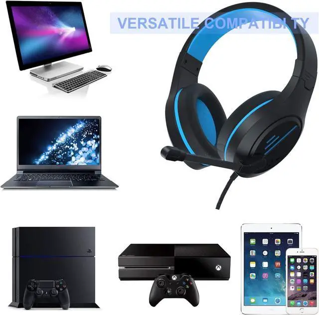 Alt view image 5 of 7 - Anivia MH601 Blue Headphones with Microphone Wired Headset with Active Noise Canceling Microphone, 3.5mm Audio Jack Stereo Headphone (Game/Work/School)