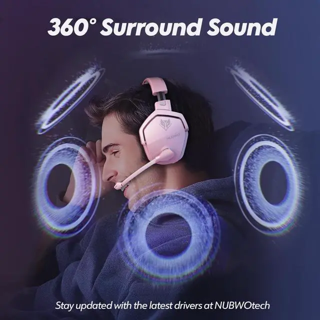 Alt view image 4 of 7 - NUBWO G06 Dual Wireless Gaming Headset with Mic for PS5, PS4, PC, Mobile, Switch: 2.4GHz Wireless + Bluetooth - 100 Hr Battery - 50mm Drivers - Pink