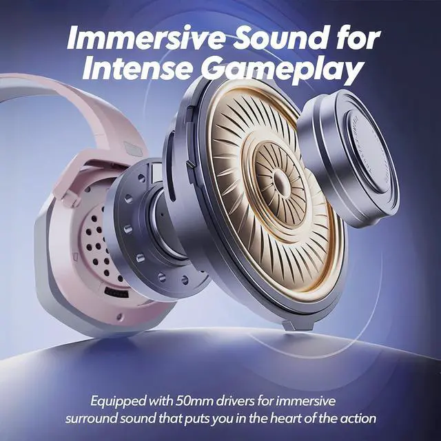 Alt view image 5 of 7 - NUBWO G06 Dual Wireless Gaming Headset with Mic for PS5, PS4, PC, Mobile, Switch: 2.4GHz Wireless + Bluetooth - 100 Hr Battery - 50mm Drivers - Pink