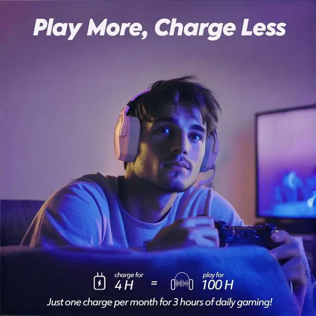 Alt view image 6 of 7 - NUBWO G06 Dual Wireless Gaming Headset with Mic for PS5, PS4, PC, Mobile, Switch: 2.4GHz Wireless + Bluetooth - 100 Hr Battery - 50mm Drivers - Pink