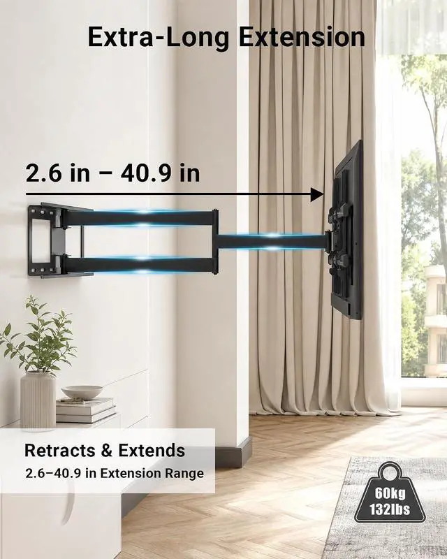 Alt view image 6 of 7 - BONTEC Corner TV Wall Mount with Extra Long 40.9 Extension Arm,Tilt Swivel