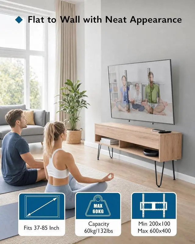 Alt view image 7 of 7 - BONTEC TV Wall Mount, 37-85 Inch, Supports up to 132lbs, Max VESA 600x400mm