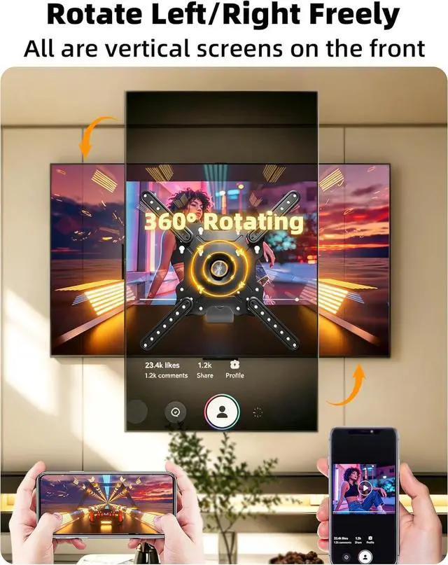 Alt view image 2 of 7 - Vertical Swivel TV Wall Mount for Most 32-50 inch, Long Arm Rotate to Portrait TV Corner Bracket, Support Full Motion 360 Degree, Max VESA 400x400mm Up to 57lbs DY3255