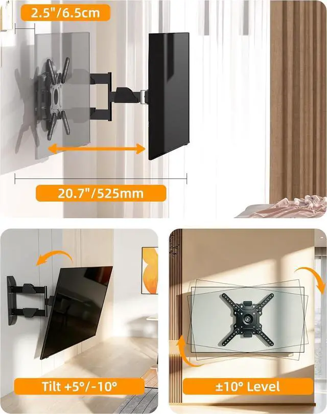 Alt view image 3 of 7 - Vertical Swivel TV Wall Mount for Most 32-50 inch, Long Arm Rotate to Portrait TV Corner Bracket, Support Full Motion 360 Degree, Max VESA 400x400mm Up to 57lbs DY3255
