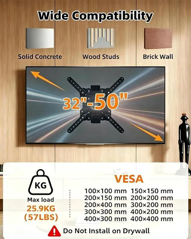 Alt view image 4 of 7 - Vertical Swivel TV Wall Mount for Most 32-50 inch, Long Arm Rotate to Portrait TV Corner Bracket, Support Full Motion 360 Degree, Max VESA 400x400mm Up to 57lbs DY3255