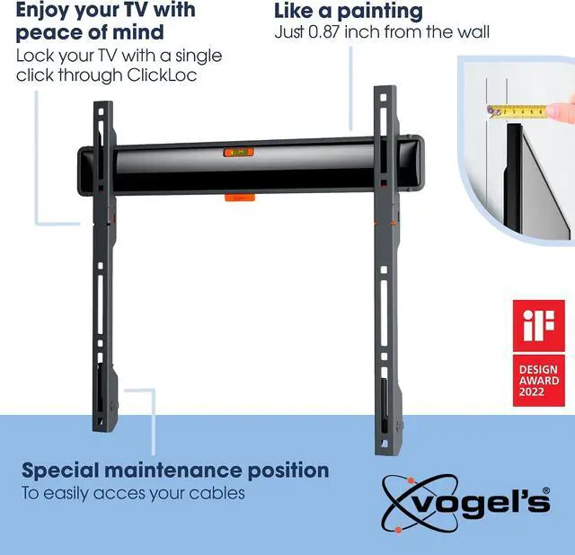 Alt view image 3 of 7 - Vogel's TVM 3405 Fixed TV wall Bracket for 32-77 inch TVs, Max. 110 lbs (50 kg), Flat TV wall Mount max. VESA 400x400, Universal Compatibility, Distance to the wall just 0.87 inch