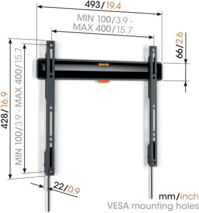 Alt view image 4 of 7 - Vogel's TVM 3405 Fixed TV wall Bracket for 32-77 inch TVs, Max. 110 lbs (50 kg), Flat TV wall Mount max. VESA 400x400, Universal Compatibility, Distance to the wall just 0.87 inch