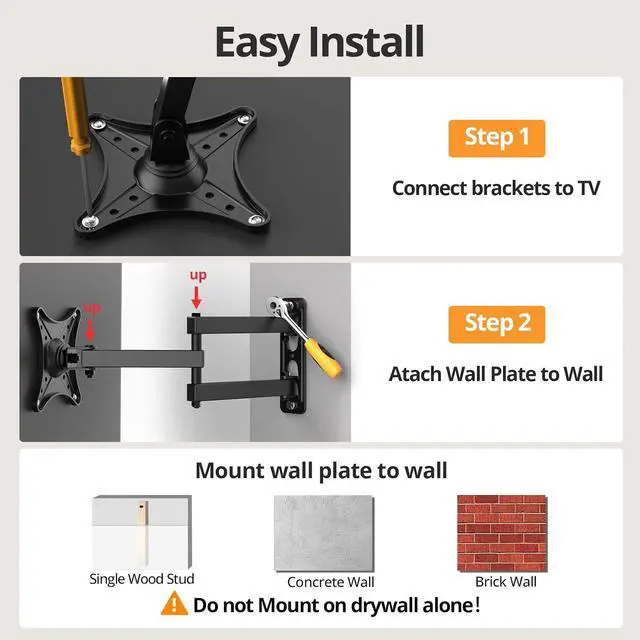 Alt view image 5 of 7 - IWORKBOARD Full Motion TV Wall Mount for 13-32" TV/Monitor, 360° Rotation