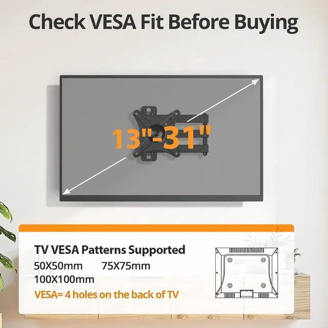 Alt view image 6 of 7 - IWORKBOARD Full Motion TV Wall Mount for 13-32" TV/Monitor, 360° Rotation
