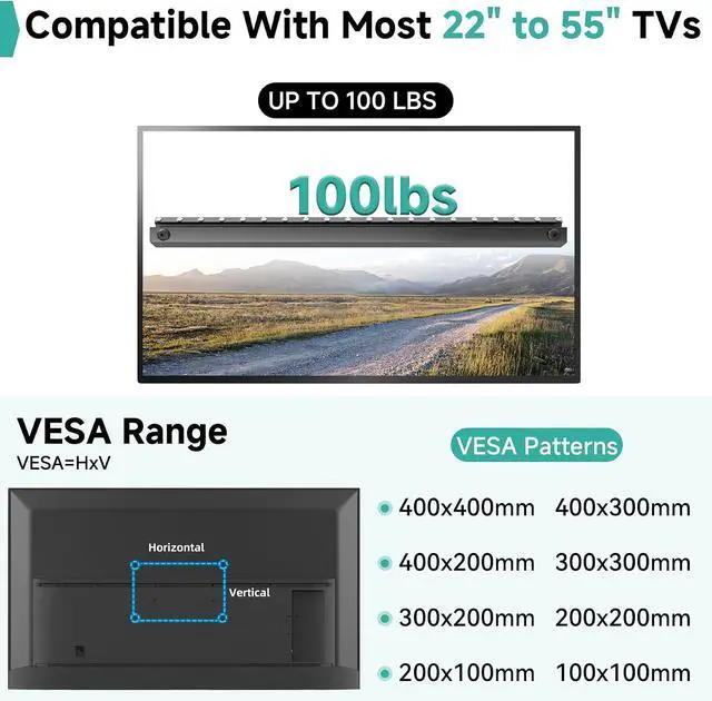 Alt view image 3 of 6 - No Drill TV Wall Mount for 22 to 55 inch TVs, Drywall Smart TV Bracket