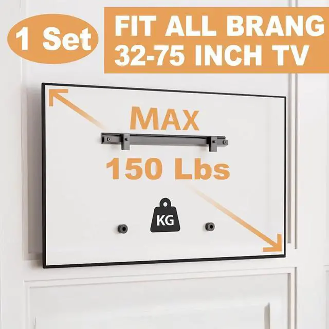 Alt view image 3 of 6 - No Drill No Stud TV Wall Mount for 32-75 Inch TV up to 150 lbs