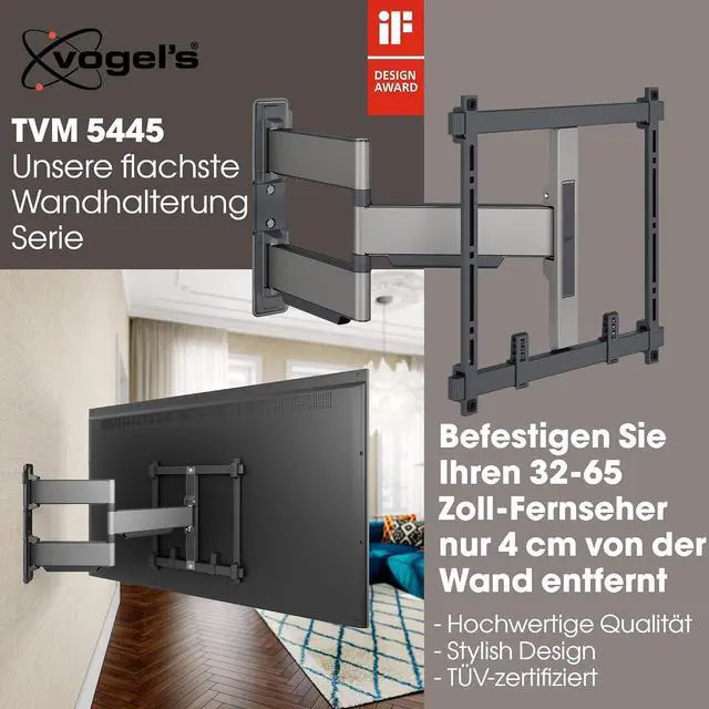 Alt view image 3 of 7 - Vogel's TVM 5445 Full-Motion Ultra-Thin TV Wall Bracket for 32-65 inch TVs, Max. 77 lbs, Swivels up to 180°, Full-Motion TV Mount max. VESA 400x400, Universally Compatible