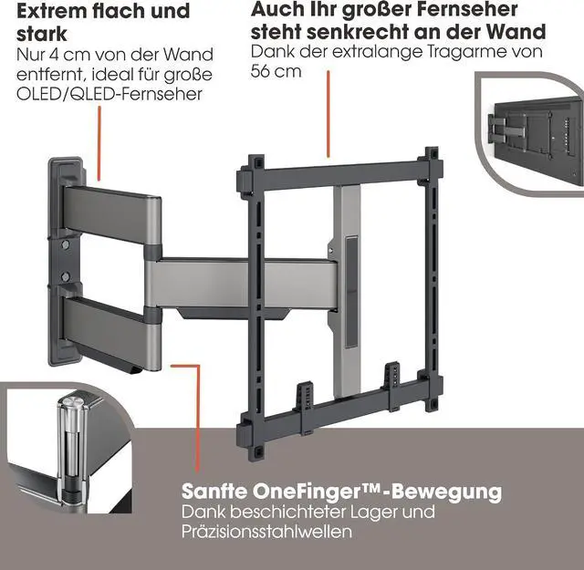 Alt view image 4 of 7 - Vogel's TVM 5445 Full-Motion Ultra-Thin TV Wall Bracket for 32-65 inch TVs, Max. 77 lbs, Swivels up to 180°, Full-Motion TV Mount max. VESA 400x400, Universally Compatible