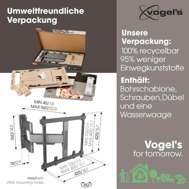 Alt view image 5 of 7 - Vogel's TVM 5445 Full-Motion Ultra-Thin TV Wall Bracket for 32-65 inch TVs, Max. 77 lbs, Swivels up to 180°, Full-Motion TV Mount max. VESA 400x400, Universally Compatible