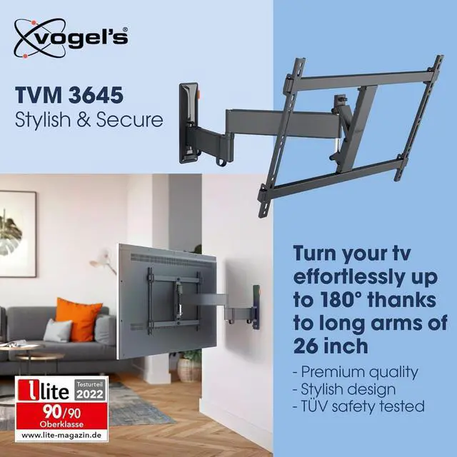 Alt view image 2 of 7 - Vogel's Comfort TVM 3645 Full-Motion TV wall Bracket for 40-77 inch TVs, Max. 77 lbs (35 kg), Swivels up to 180º, Full-Motion TV wall Mount, Max. VESA 600x400, Universal Compatibility