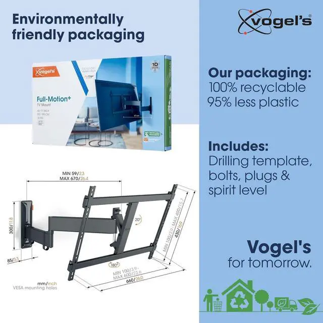 Alt view image 4 of 7 - Vogel's Comfort TVM 3645 Full-Motion TV wall Bracket for 40-77 inch TVs, Max. 77 lbs (35 kg), Swivels up to 180º, Full-Motion TV wall Mount, Max. VESA 600x400, Universal Compatibility