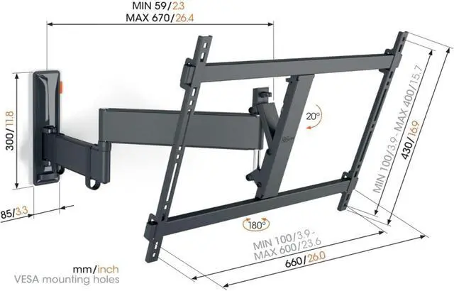 Alt view image 6 of 7 - Vogel's Comfort TVM 3645 Full-Motion TV wall Bracket for 40-77 inch TVs, Max. 77 lbs (35 kg), Swivels up to 180º, Full-Motion TV wall Mount, Max. VESA 600x400, Universal Compatibility