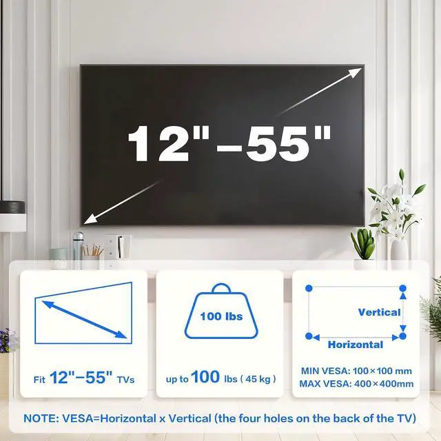 Alt view image 2 of 7 - KAMIWI No Drill TV Wall Mount, Studless Drywall TV Mount for 12-55 inch TVs