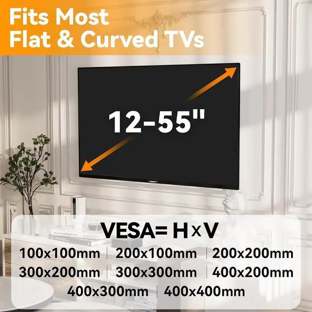 Alt view image 2 of 7 - No Stud TV Wall Mount for 12-55 inch TVs, No Drill TV Mount