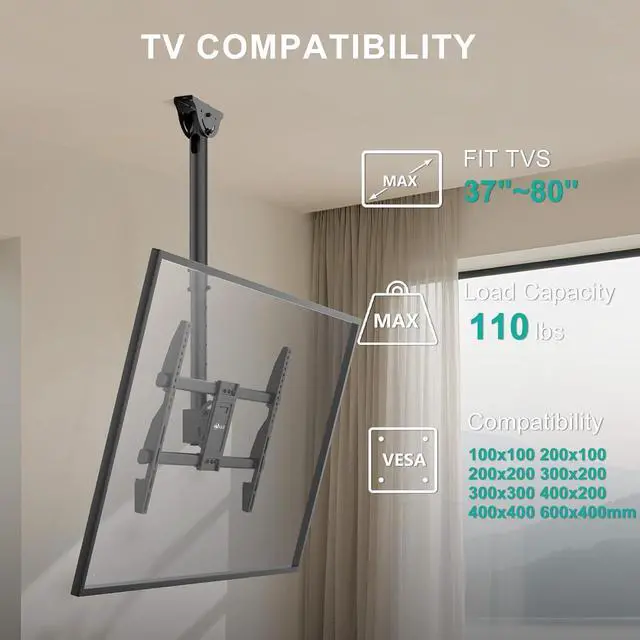Alt view image 2 of 7 - WALI Ceiling TV Mount for Most 37-80 inch LCD LED OLED 4K TVs, up to 110lbs