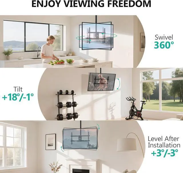 Alt view image 4 of 7 - WALI Ceiling TV Mount for Most 37-80 inch LCD LED OLED 4K TVs, up to 110lbs