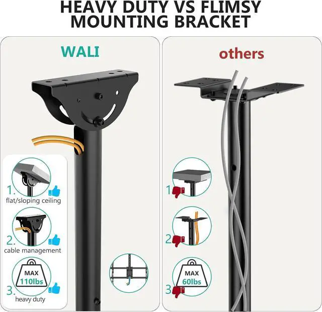Alt view image 7 of 7 - WALI Ceiling TV Mount for Most 37-80 inch LCD LED OLED 4K TVs, up to 110lbs