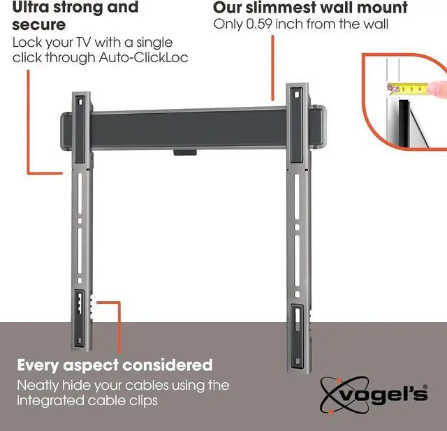 Alt view image 3 of 7 - Vogel's TVM 5405 Extremely Flat TV wall Bracket for 32-77 inch TVs, Max. 165 lbs, TV Bracket max. VESA 400x400, Universally Compatible, Distance to the wall only 0.59 inch