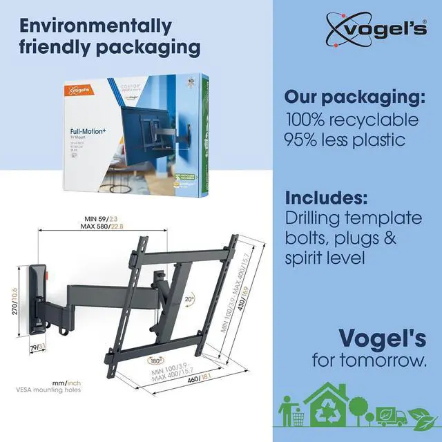 Alt view image 5 of 7 - Vogel's TVM 3445 Full-Motion TV wall Bracket for 32-65 inch TVs, Max. 55 lbs, Swivels up to 180º, Full-Motion TV wall Mount, Max. VESA 400x400, Universal Compatibility