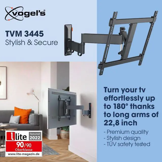 Alt view image 3 of 7 - Vogel's TVM 3445 Full-Motion TV wall Bracket for 32-65 inch TVs, Max. 55 lbs, Swivels up to 180º, Full-Motion TV wall Mount, Max. VESA 400x400, Universal Compatibility