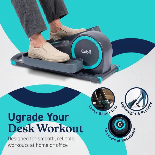Alt view image 2 of 7 - Cubii GO Under Desk Elliptical Bike, Portable Low Impact Leg Exerciser for Home and Office | Compact Exercise Machine with 10 Resistance Levels, LCD Display & App Tracking