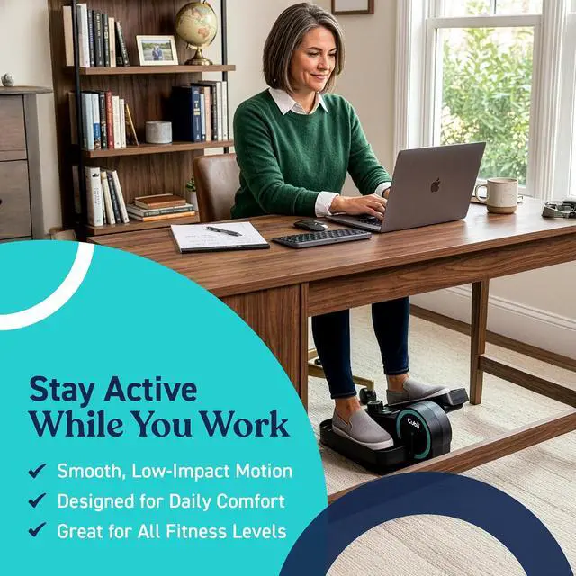 Alt view image 3 of 7 - Cubii GO Under Desk Elliptical Bike, Portable Low Impact Leg Exerciser for Home and Office | Compact Exercise Machine with 10 Resistance Levels, LCD Display & App Tracking