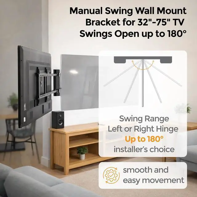 Alt view image 5 of 6 - ynVISION.DESIGN Swing Wall Mount Bracket for 32-75" TVs, Hinged, Pack of 1