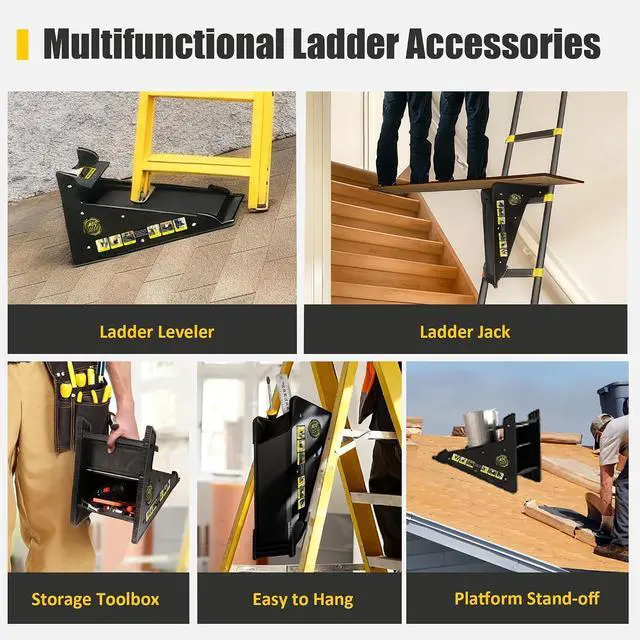 Alt view image 5 of 7 - Stable Platform Ladder Leveler - Ladder Levelers for Extension Ladders with Storage for Uneven Surfaces (Regular Black)