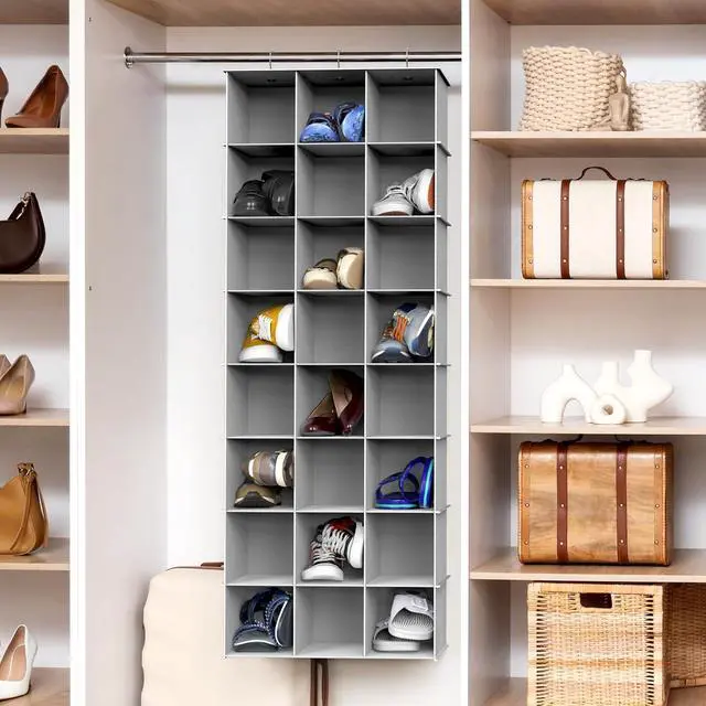 Alt view image 2 of 7 - Simple Houseware 24 Section Shelves Hanging Shoes Organizer, Gray