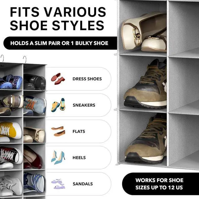 Alt view image 4 of 7 - Simple Houseware 24 Section Shelves Hanging Shoes Organizer, Gray