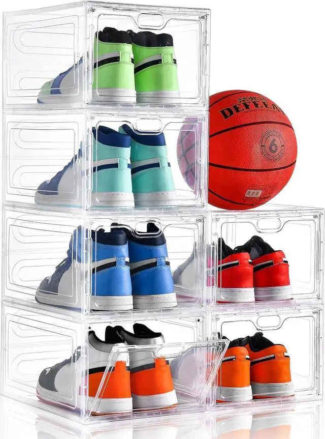 Main image of INSTY 6 Pack Large Shoe Storage Box, Clear Shoe Storage Organizer with Magnetic Door, Stackable,Shoe Containers For Display Sneakers, Easy Assembly, Fit up to US Size 12, Clear