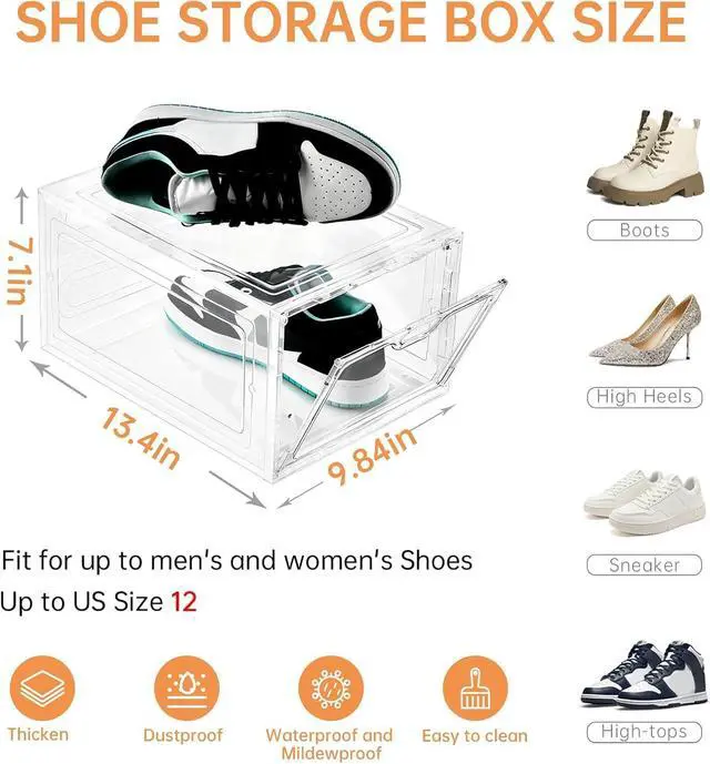 Alt view image 2 of 7 - INSTY 6 Pack Large Shoe Storage Box, Clear Shoe Storage Organizer with Magnetic Door, Stackable,Shoe Containers For Display Sneakers, Easy Assembly, Fit up to US Size 12, Clear
