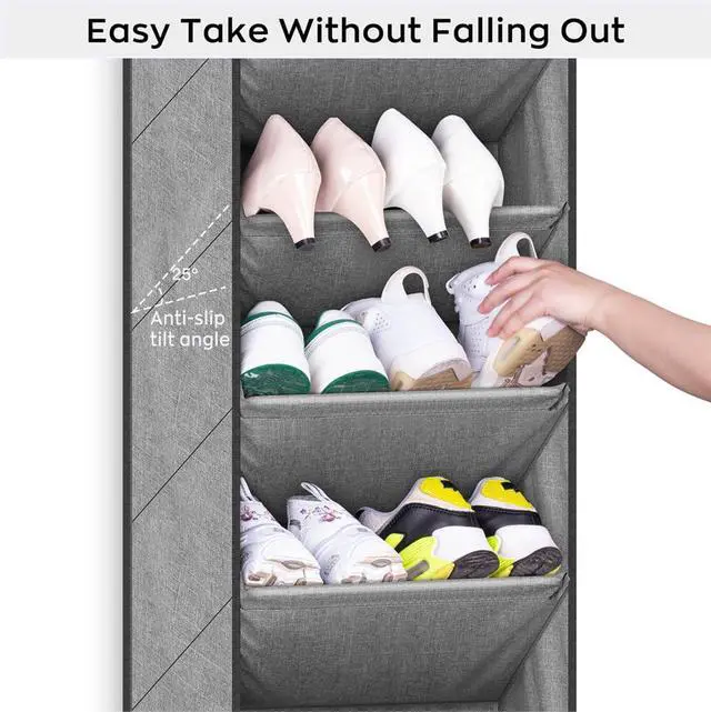 Alt view image 5 of 7 - SLEEPING LAMB Over The Door Shoe Organizer for Closet with Large Deep Pockets, Narrow Shoe Rack for Door Hanging Boots Storage, Grey