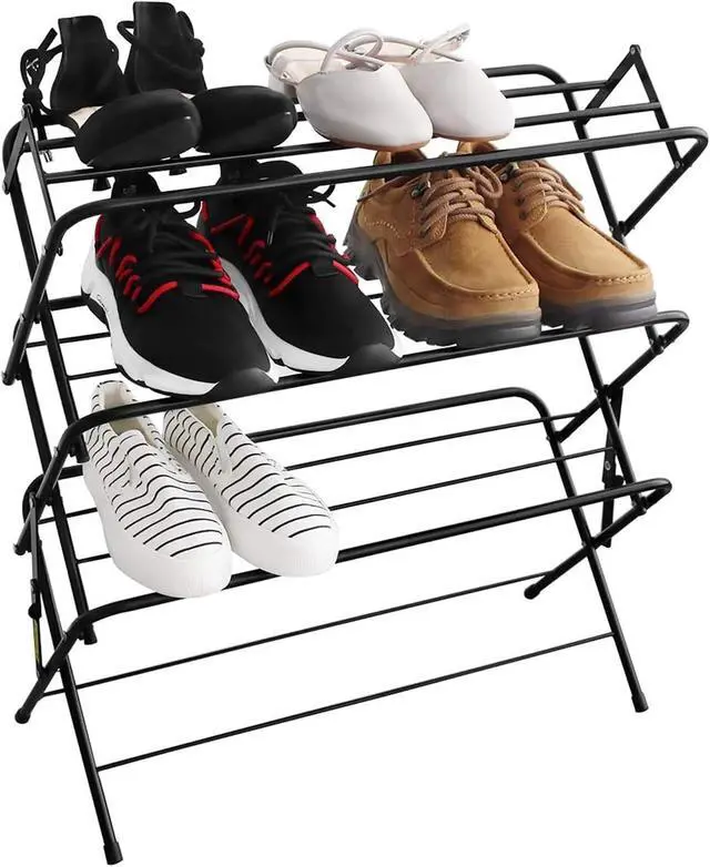 Alt view image 4 of 6 - Zenree 4-Tier Foldable Metal Shoe Rack Organization Shelves, Matte Black Finish - Portable Storage for Organizing Shoes and Knickknacks, Holds 9-12 Pairs of Shoes