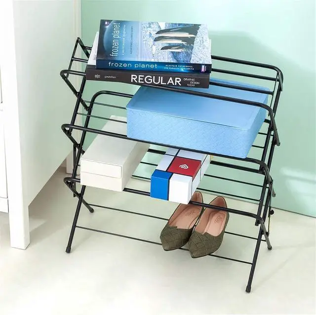 Alt view image 5 of 6 - Zenree 4-Tier Foldable Metal Shoe Rack Organization Shelves, Matte Black Finish - Portable Storage for Organizing Shoes and Knickknacks, Holds 9-12 Pairs of Shoes