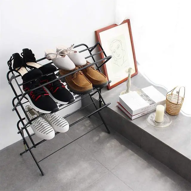 Alt view image 6 of 6 - Zenree 4-Tier Foldable Metal Shoe Rack Organization Shelves, Matte Black Finish - Portable Storage for Organizing Shoes and Knickknacks, Holds 9-12 Pairs of Shoes