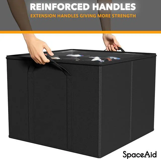 Alt view image 5 of 6 - SpaceAid Shoe Organizer for Closet, 2 Pack Foldable Shoe Storage Containers Baskets Boxes Bins w/Adjustable Dividers, Fits 16-32 Pairs, Black