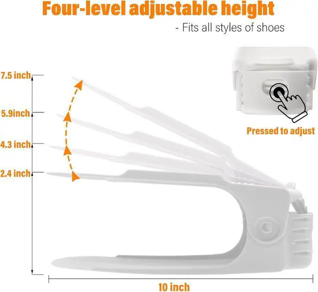Alt view image 4 of 7 - LEIMO Shoe Slots Organizer, 20-PACK Adjustable Shoe Stacker, Double Layer Stack Shoe Holder Space Saver, White Shoe Stacker for Closet Organization, 4310869