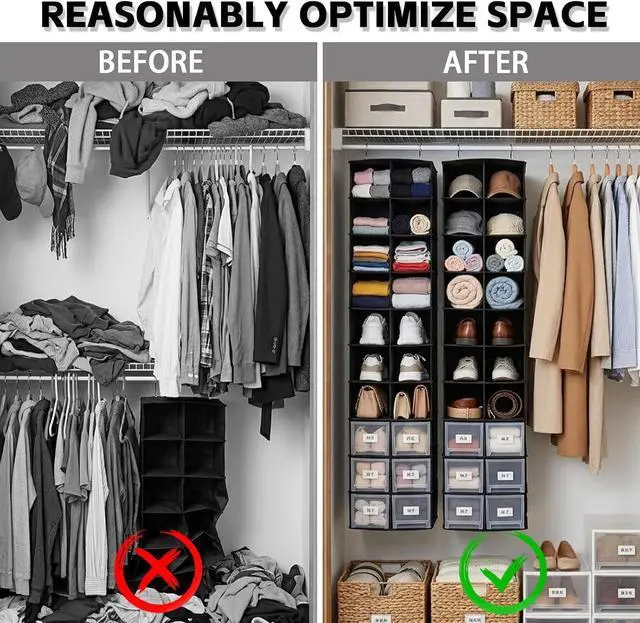 Alt view image 6 of 7 - 20 Section Hanging Shoe Organizer for Closet, Black